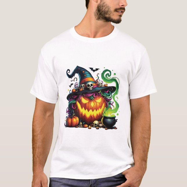 T-shirt Sorcière de citrouille méchante Chaudron (Devant)