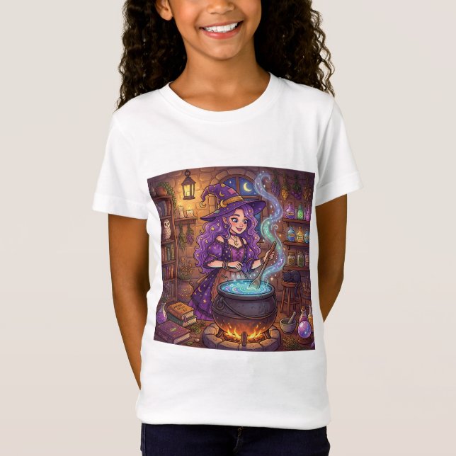 T-Shirt Sorcière de dessin animé faisant une potion d'amou (Devant)