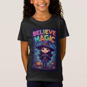 T-Shirt Sorcière de Halloween de dessin animé avec citroui
