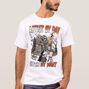 T-shirt Sorcière de jour d'artiste Nuit d'Halloween Peintr