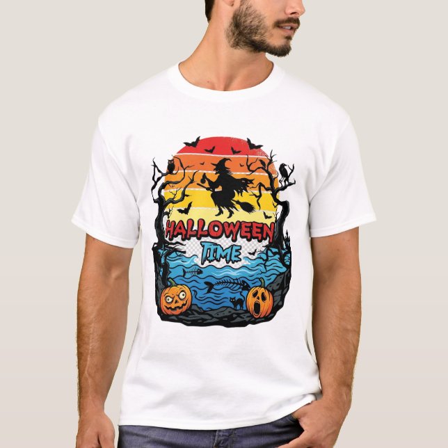 T-shirt Sorcière de la période d'Halloween Citrouilles Cha (Devant)