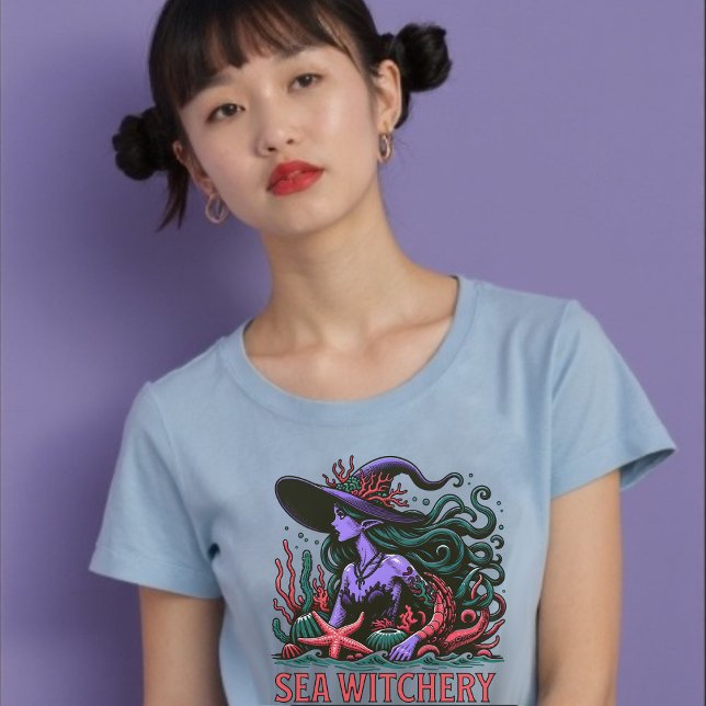 T-shirt Sorcière de mer Sirène Pieuvre Plage (Sea Witchery Octopus Siren Beach T-Shirt)