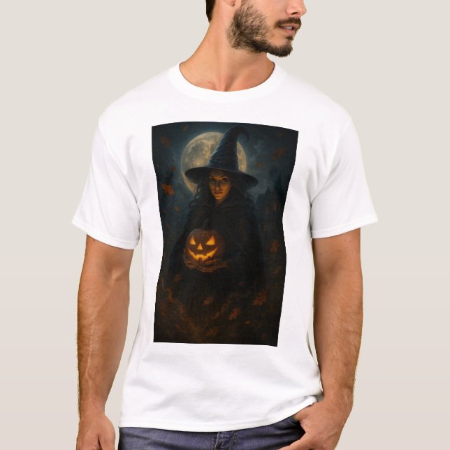 T-shirt Sorcière de minuit et lumière Citrouille - Hallowe (Devant)