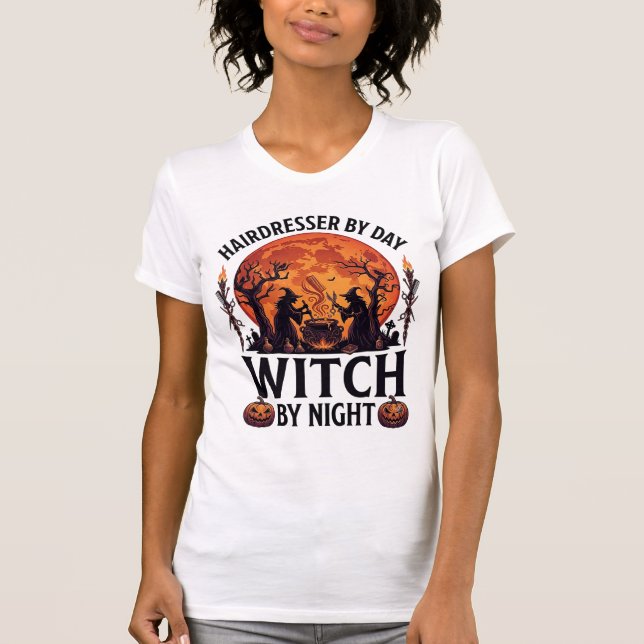 T-shirt Sorcière de nuit de coiffeuse Halloween Peigne Cis (Devant)
