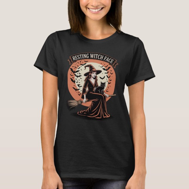 T-shirt Sorcière de repos visage drôle Halloween (Devant)