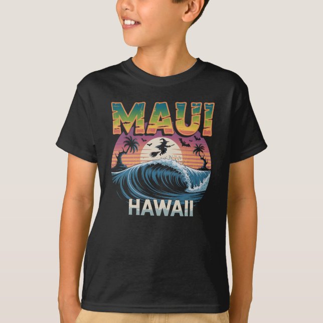 T-shirt Sorcière de surf sur Broom Maui Hawaii Halloween (Devant)