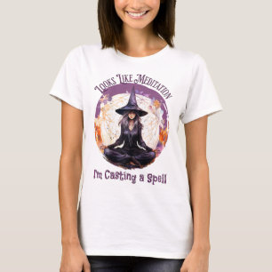 T-shirt Sorcière de yoga méditant lançant un sort, Hallowe