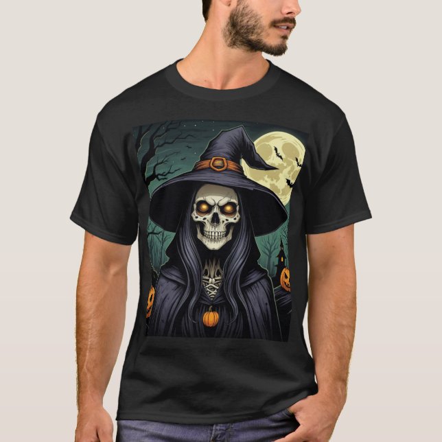 T-shirt Sorcière d'Halloween aux yeux brillants (Devant)