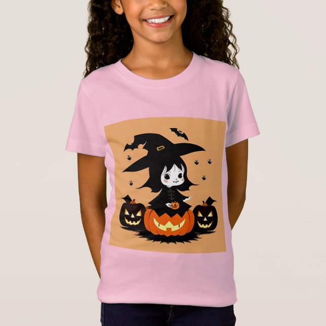 T-Shirt Sorcière d'Halloween avec des citrouilles (Devant)