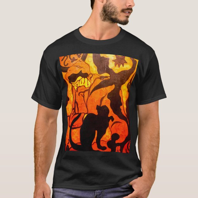 T-shirt Sorcière d'Halloween avec un chat noir (Devant)