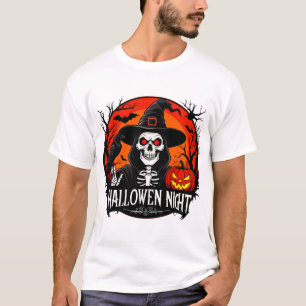 T-shirt Sorcière d'Halloween avec visage de crâne sous ple