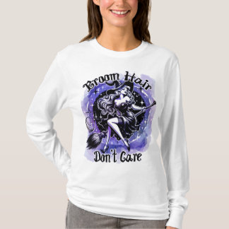 T-shirt Sorcière d'Halloween Balai Cheveux S'en Fout