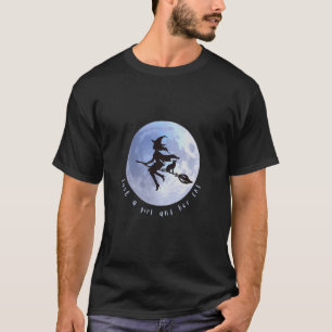 T-shirt Sorcière d'Halloween Chat Noir Lune Fille Amusant