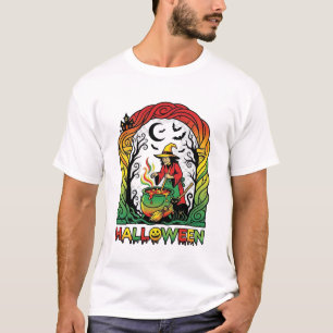 T-shirt Sorcière d'Halloween Chaudron Brasserie Chat Noir 