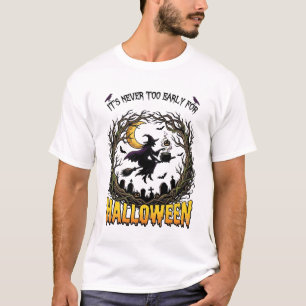 T-shirt Sorcière d'Halloween Chaudron Lune Cimetière Arbre