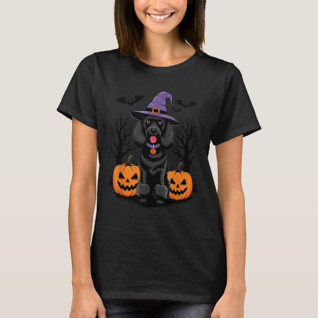 T-shirt Sorcière d'Halloween Chien Caniche Noir Standard S (Devant)