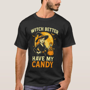 T-shirt Sorcière d'Halloween drôle de bonbons Trick or Tre