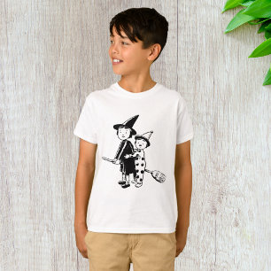 T-shirt Sorcière d'Halloween et clown chevauchant un balai