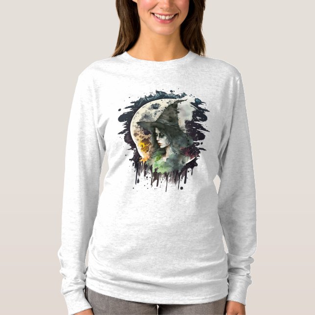 T-shirt Sorcière d'Halloween et pleine lune (Devant)