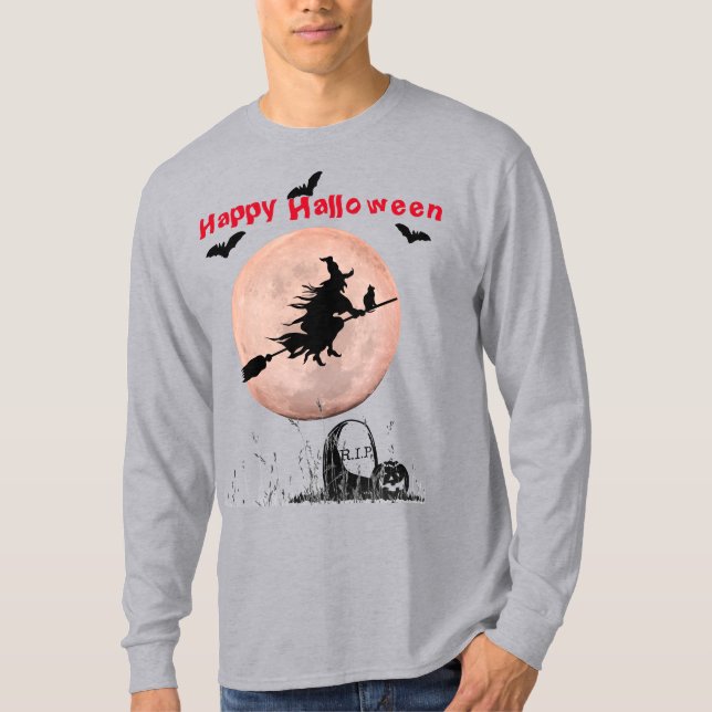 T-shirt Sorcière d'Halloween gris (avec sous-base) (Devant)