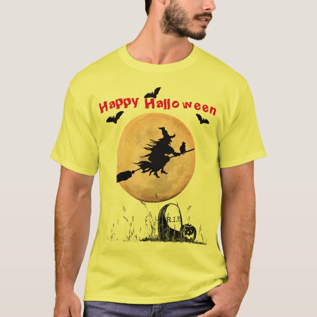 T-shirt Sorcière d'Halloween jaune (Devant)