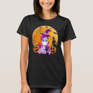 T-shirt Sorcière d'Halloween Licorne Chat Noir Citrouille