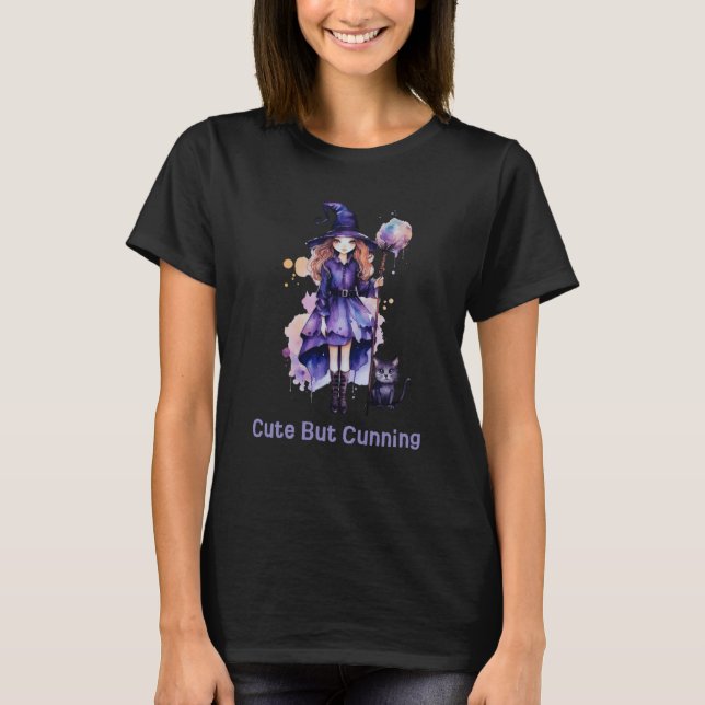 T-shirt Sorcière d'Halloween Mignonne Mais Rusée (Devant)