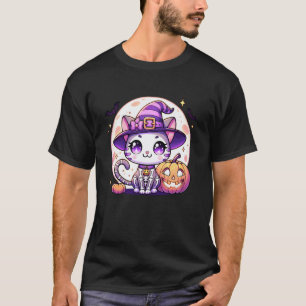 T-shirt Sorcière d'Halloween squelette Chat Chaton Mignon