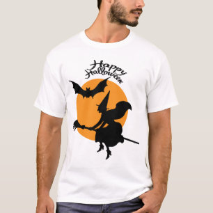 T-shirt sorcière d'Halloween sur bâton de brosse avec chau
