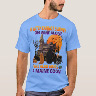 T-shirt Sorcière D'Halloween Sur Le Vin Et Drôle Maine Coo