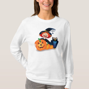 T-shirt Sorcière drôle avec hibou et citrouilles