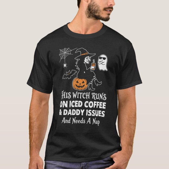 T-shirt Sorcière Drôle Fonctionne Au Café Glacé Problèmes  (Devant)
