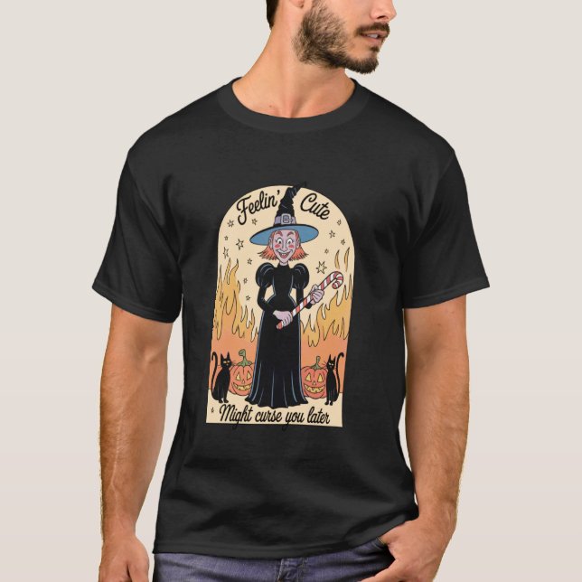 T-shirt Sorcière Drôle Halloween Citrouille Sentiment Mign (Devant)
