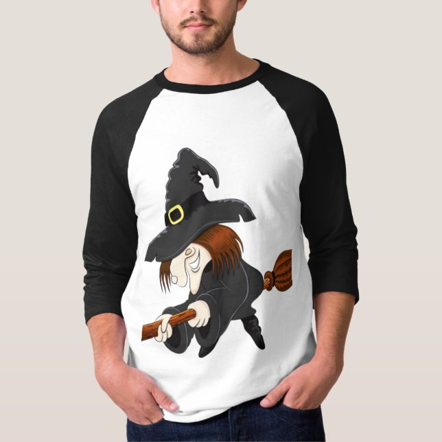 T-shirt Sorcière drôle volante isolée sur fond blanc (Devant)