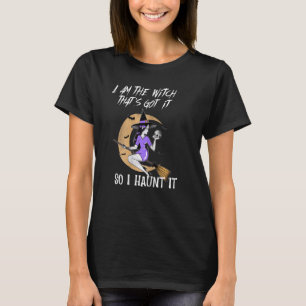 T-shirt sorcière éffrayante sur balai Halloween femmes jeu