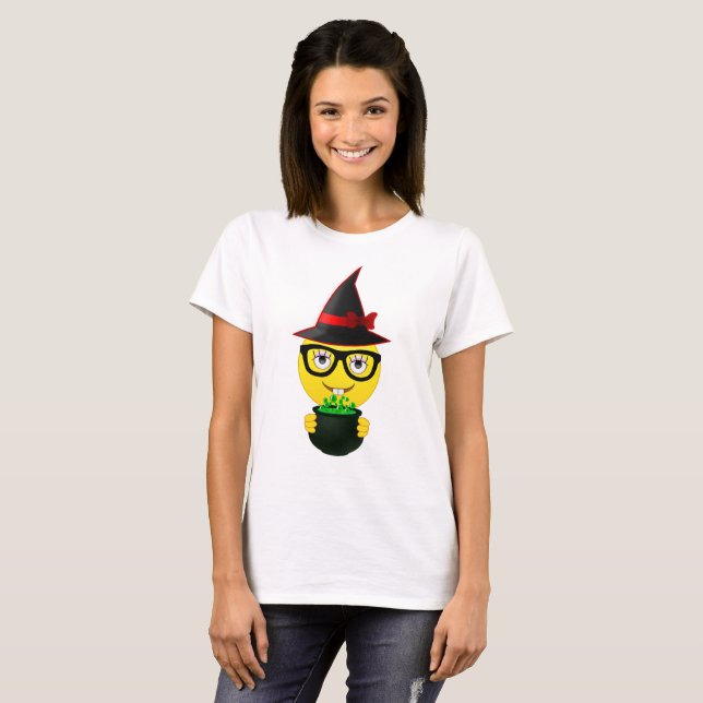 T-shirt Sorcière Emoji tenant la chemise drôle de (Devant entier)