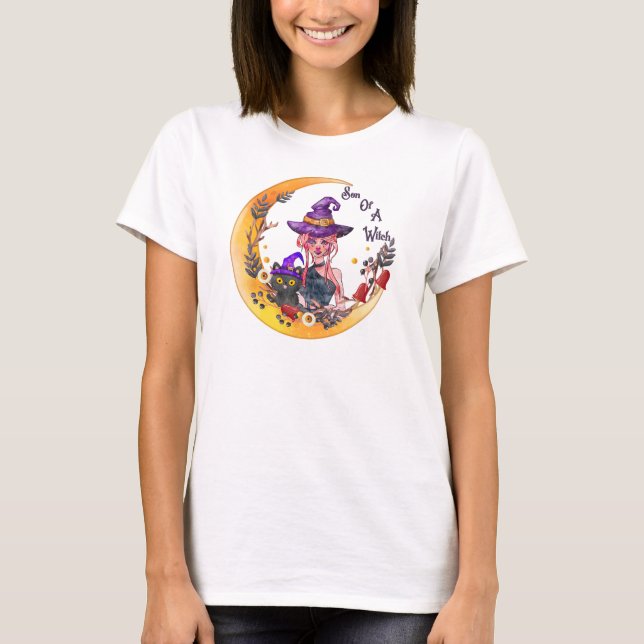 T-shirt Sorcière et chat noir (Devant)