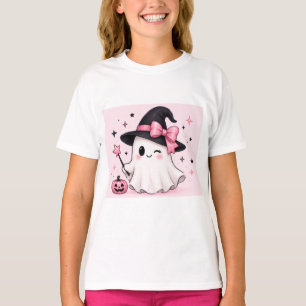 T-shirt Sorcière fantôme coquette Halloween avec un nœud r