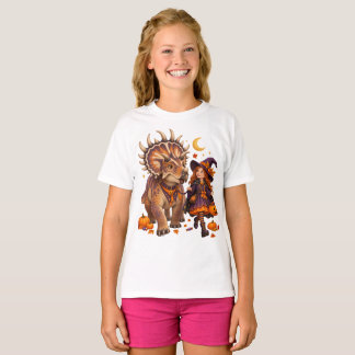 T-shirt Sorcière Fille & Kosmoceratops Halloween Trick-or-