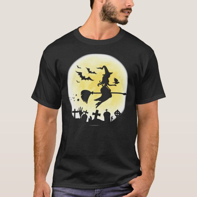 T-shirt Sorcière Flying Halloween avec chauves-souris esse (Devant)