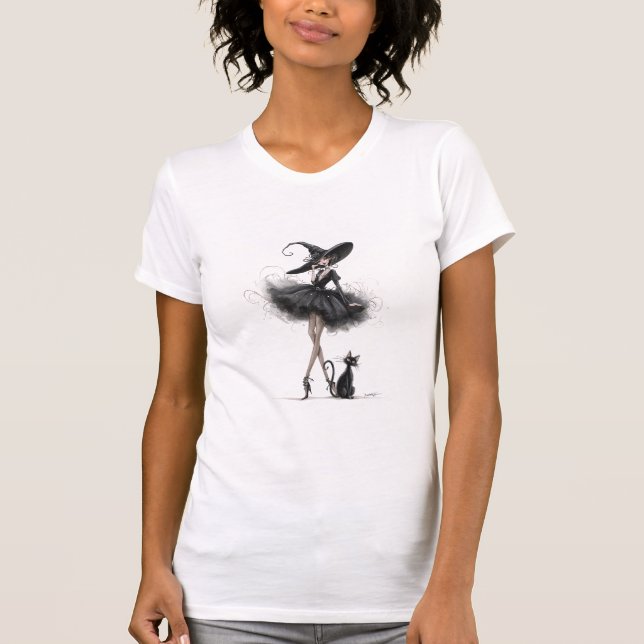 T-shirt Sorcière gothique & chat – Art de witchcore fémini (Devant)