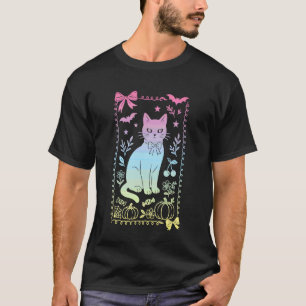 T-shirt Sorcière Gothique Pastel Chat Noir à Nœud Coquette
