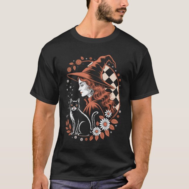 T-shirt Sorcière Halloween à carreaux (Devant)