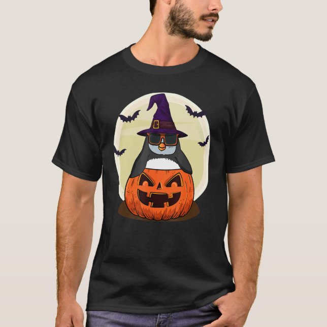T-shirt Sorcière Halloween Penguin Jack-o'-lantern À Cute  (Devant)