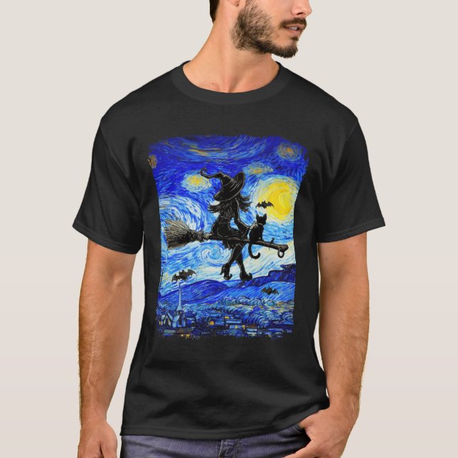 T-shirt Sorcière Halloween Starry Night Van Gogh Aesthétiq (Devant)