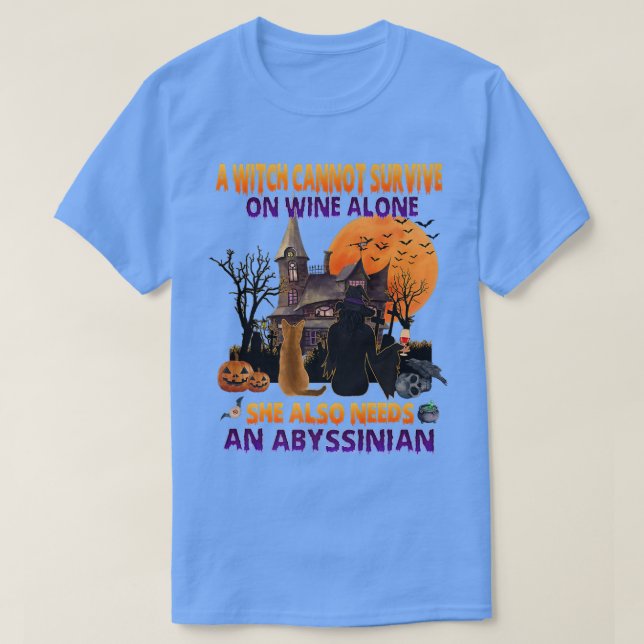 T-shirt Sorcière Halloween sur le vin et drôle Abyssinian  (Design devant)