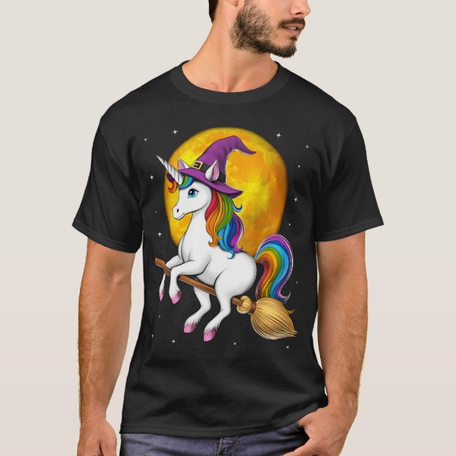 T-shirt Sorcière Licorne à Vélo sur Balai (Devant)
