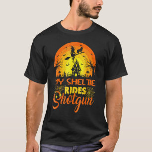 T-shirt Sorcière Mon Sheltie Monte en Passager Halloween