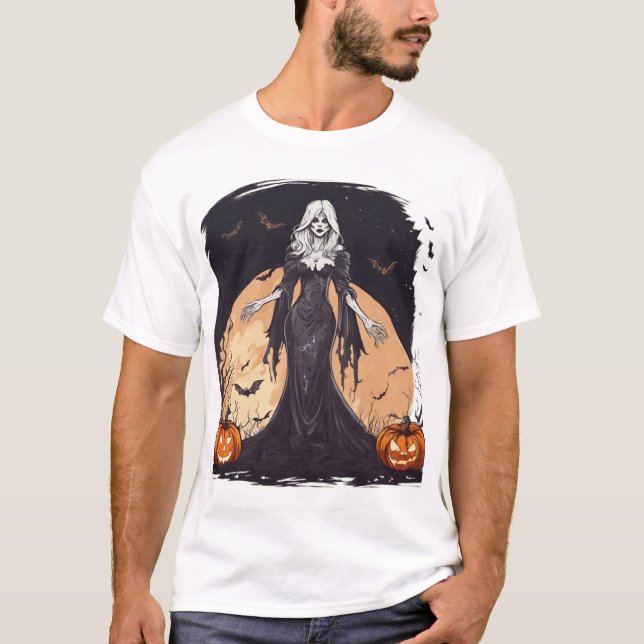 T-shirt Sorcière noire de la nuit d'Halloween (Devant)