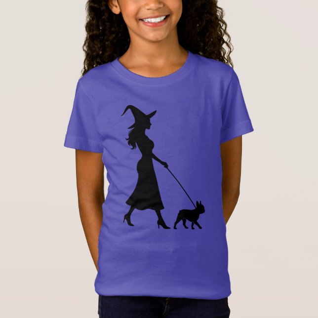 T-Shirt Sorcière promenant Frenchie (Devant)